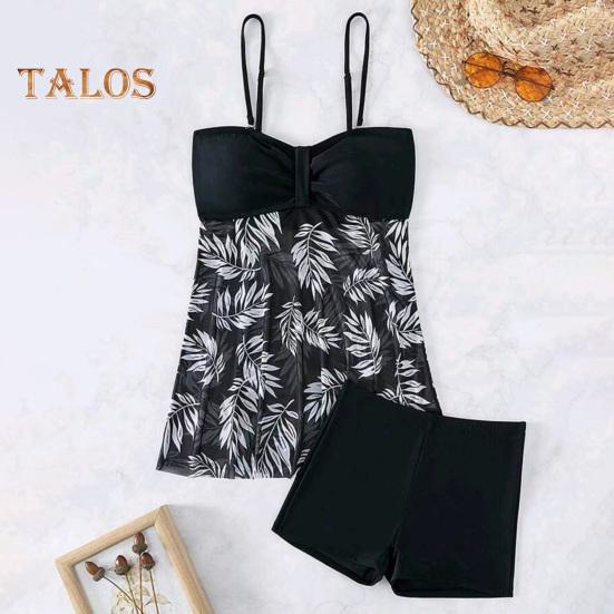 Conjunto de 2 piezas de tankini con tirantes ajustables, relleno, aros, bandeau, calzoncillos tipo bóxer, diseño de empalme de malla, ropa de baño para playa
