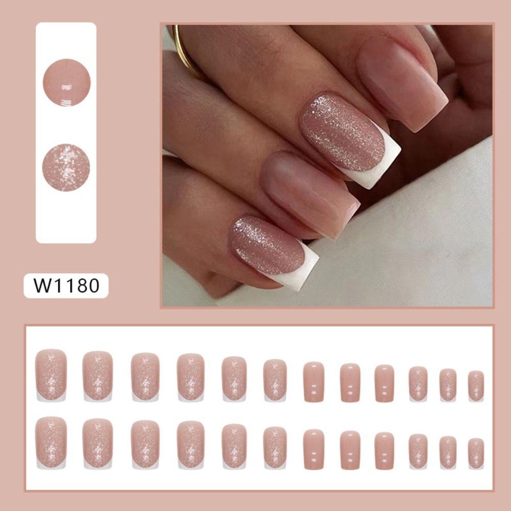 French Edge False Nails White Flowers Press on Nails New Nail Tips  Women Girls