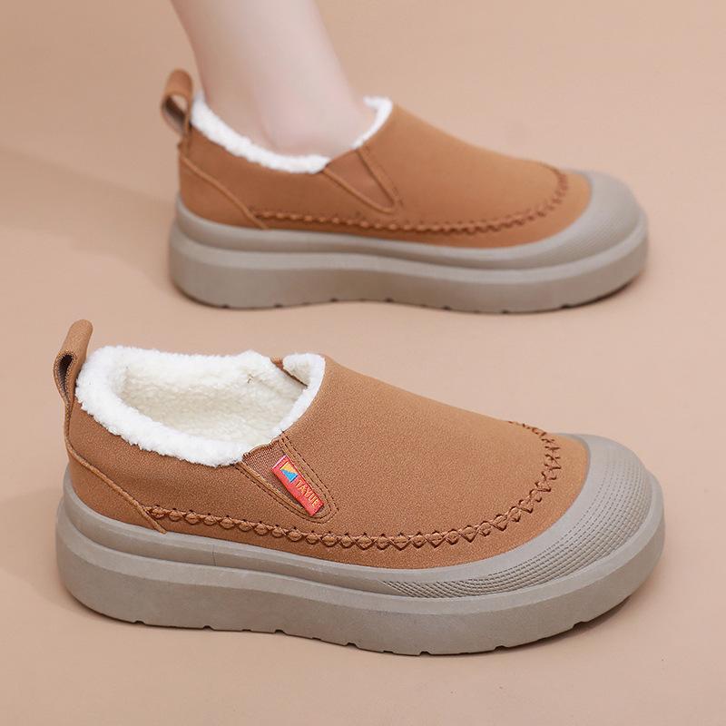 Damesko i bomull med slip-on Vinter Nye Plysj Fortykket Utendørs Fritid Varm Sko Mote Vintage Sklisikker Komfort Snøstøvler