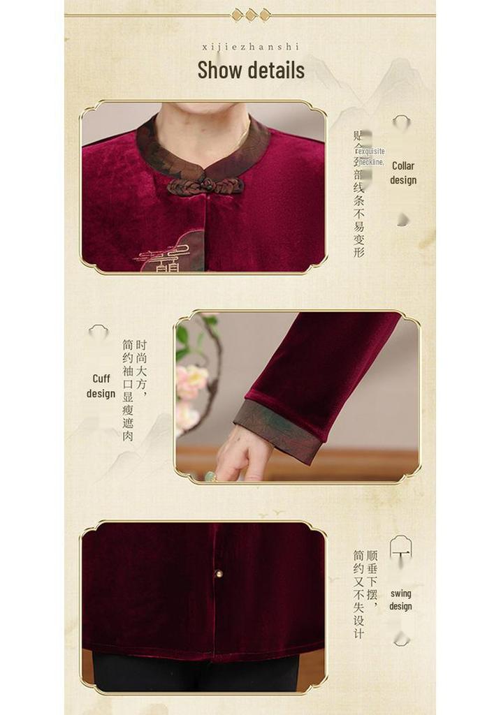 Stylish Long-Sleeve Tang Suit Shirt for Middle-Aged & Elderly Women