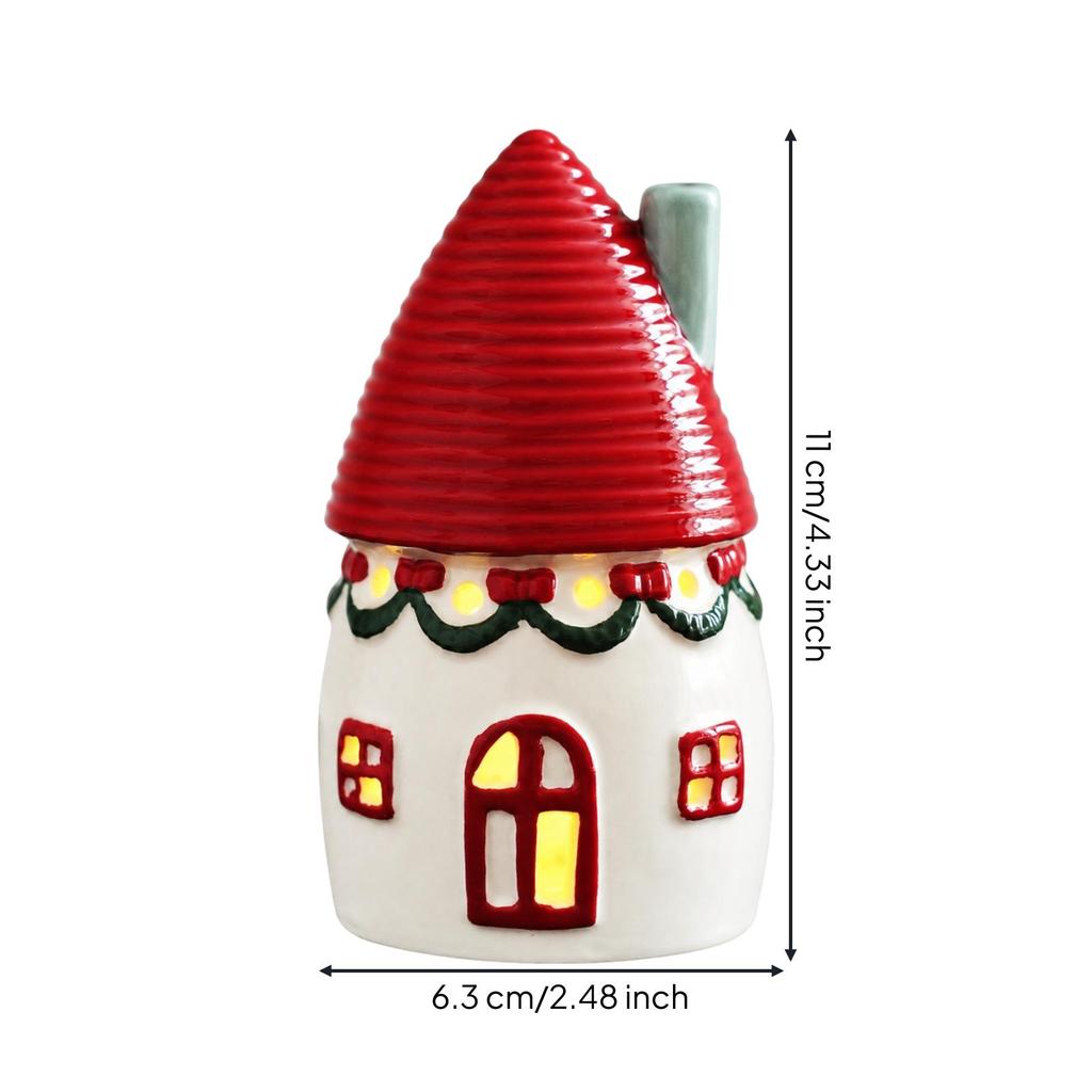 Ceramic Holiday Cottage Ornament Lighting up Lighted Decoration Glossy for Mantel