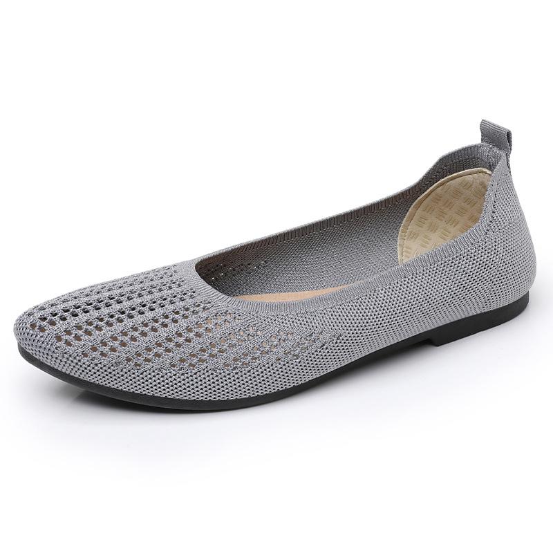 New Summer Women's Shoes Soft Sole Soft Breathable Fashionable Casual Shoes Shallow Mouth Flying Mesh Flat Beanie Shoes