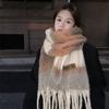 Korean Style Women's Cashmere Shawl Thickened Winter Scarves Fashion Knitted Stripe Scarf  Girls