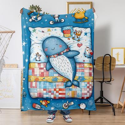 Sleeping Baby Whale Flannel Printed Blanket Suitable for All Seasons Suitable for Living Room Office Sofa and Travel 180x250CM