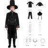 1 Set Black Hunter Costume Set Well-Crafted Traditional Clothing Role-playing Props Coat Trousers Hat Chain