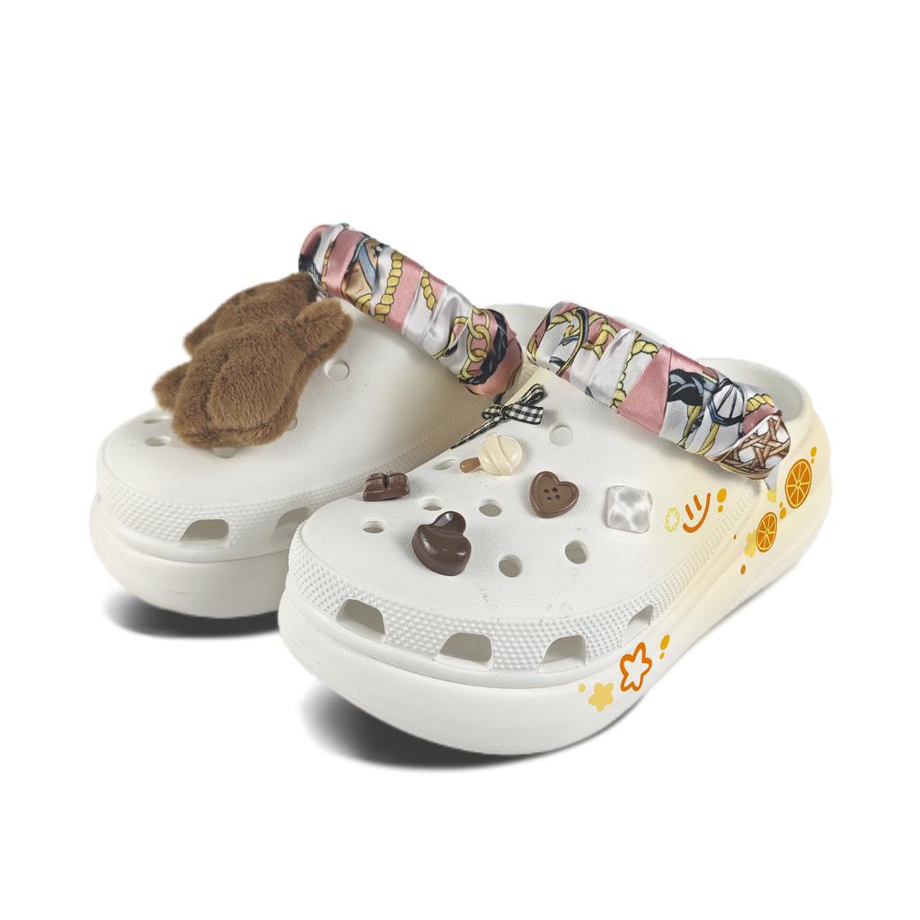 Crocs Crush Clog EVA Lemon Decorative Buckle Hand Painted Graffiti Casual Fashion Versatile Hole Shoes Unisex White