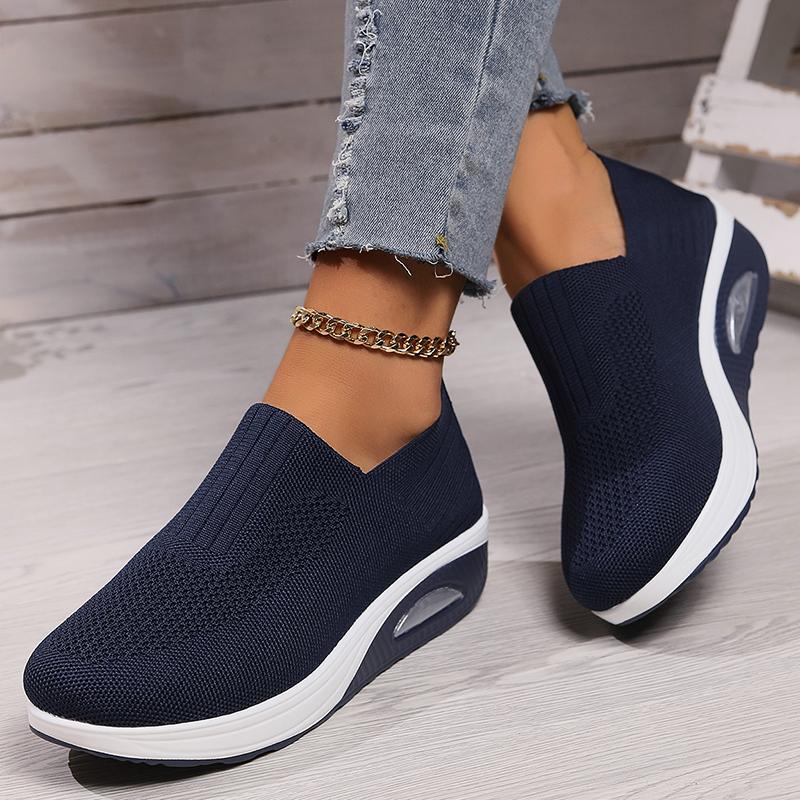 

Fashion Breathable Knit Wedges Sneakers Woman Spring Autumn Slip On Platform Sport Sneakers Woman Plus Size Thick Sole Walking Shoes 43 темно-синий