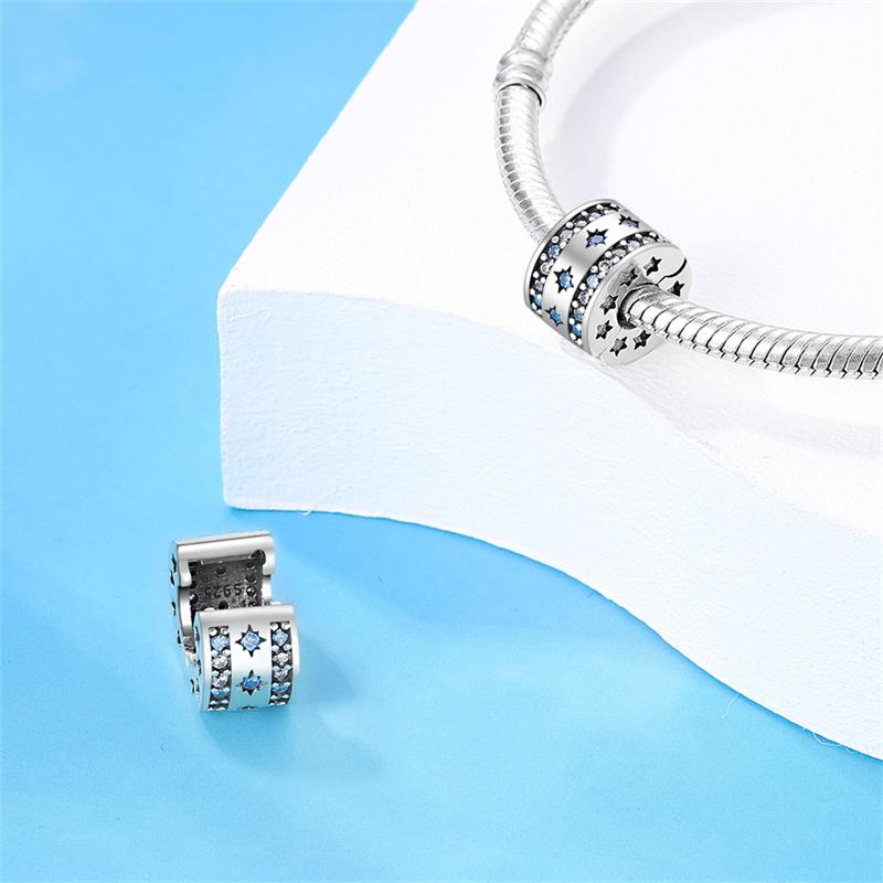Silver Clasp 925 Silver Pave Clip Charms Colored Beads Stopper Safety Chain Fit Original Bangle Bracelet Jewelry Clip