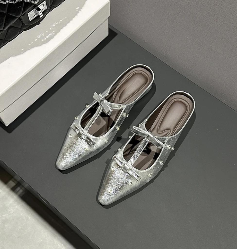 Sommer spitze Strass Schleife einzelne Schuhe Damen Sommer tragen modische flache Sohle sanfte Halbschuhe Damen