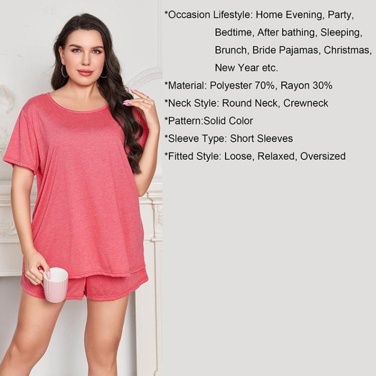 Oversized Summer Pajama Set for Women Plus Size Sleep Lounge Wear Short Sleeve Shirt and Short Pants Round Neck Two Piece