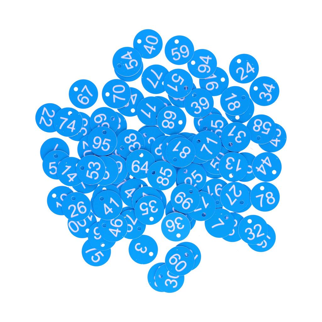 100Pcs Round Number Tag Beehive Sign Marker Labels with Hole Farm Beekeeping Accessory(Blue White )