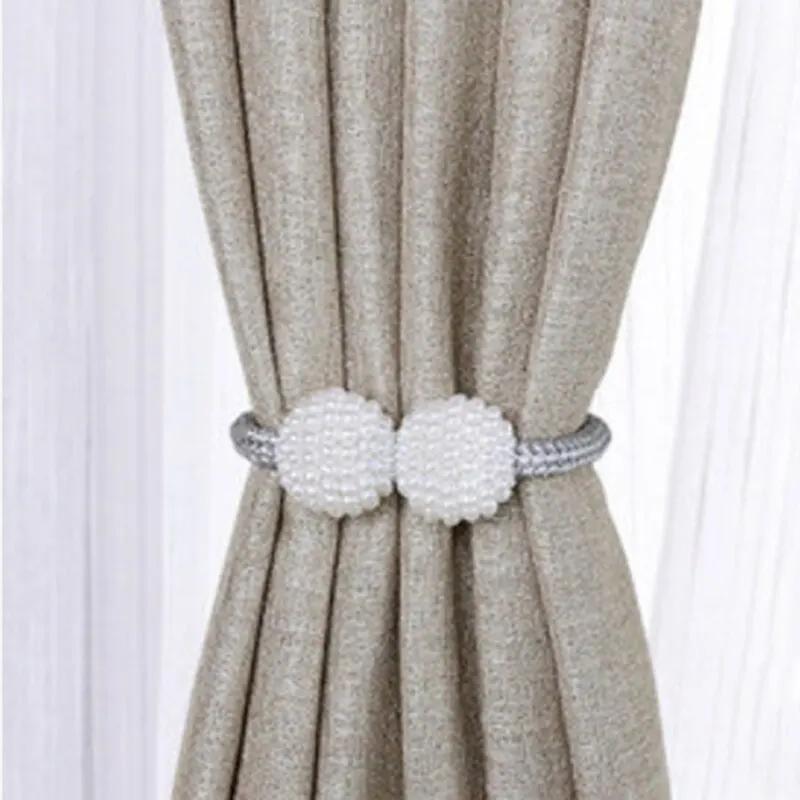 2Pcs Curtain Clip Creative Curtain Strap Magnetic Buckle No Drilling No Hook Modern Magnet Strap A Pair of White Home Decoration