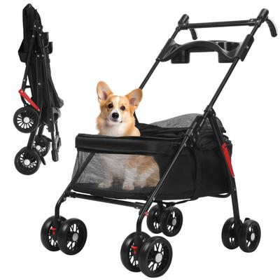 4 Räder Haustierwagen Faltbarer Reisehunde-Joggerwagen mit Verstellbarem Griff Atmungsaktives und Sichtbares Netzbecherhalter für Hunde Katzen bis zu 22 lbs