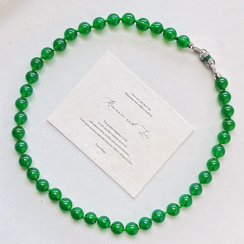 Wind 7A Natural Imperial Green Ice Transparent Chrysoprase Agate Necklace Clavicle Chain Fidelity