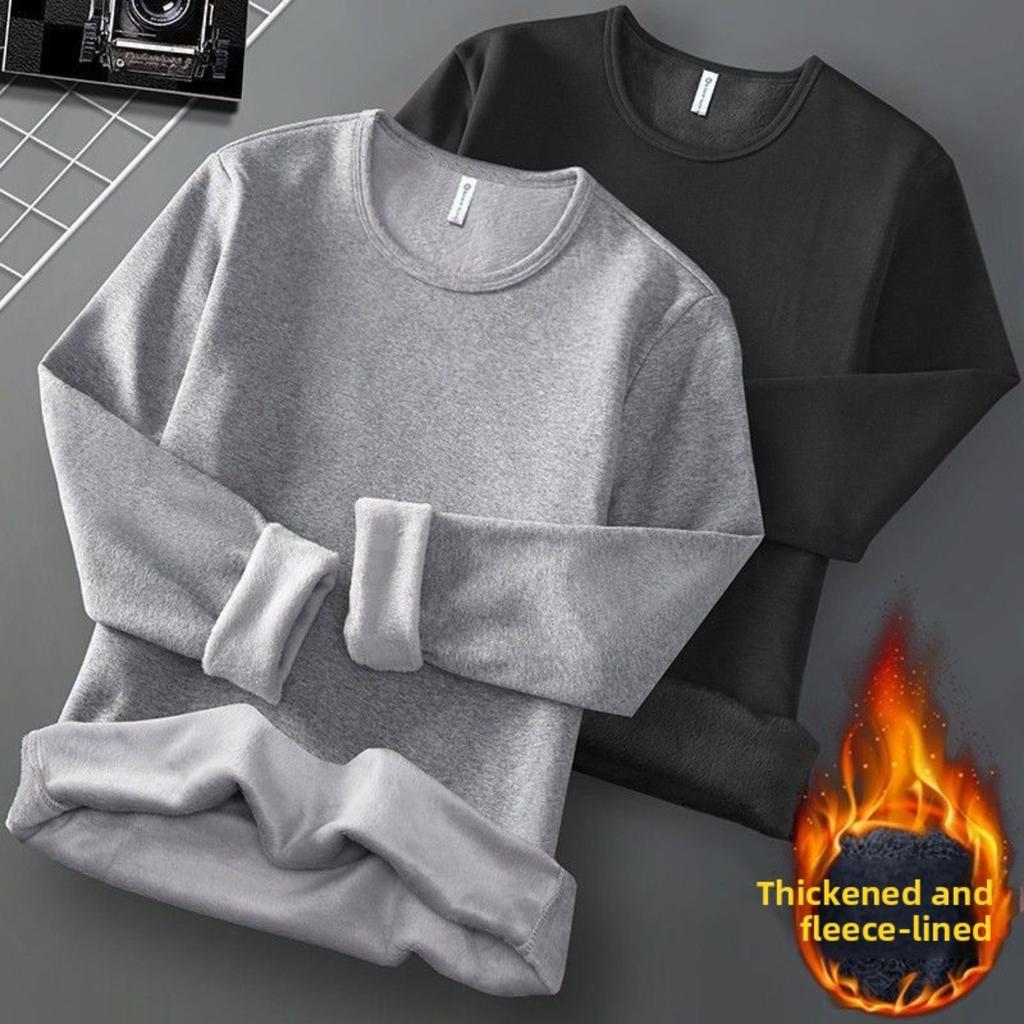 Jesienno-zimowy męski gruby i nieodwrócony aksamitny ciepły T-shirt z długim rękawem i okrągłym dekoltem koszulka bazowa i T-shirt z długim rękawem