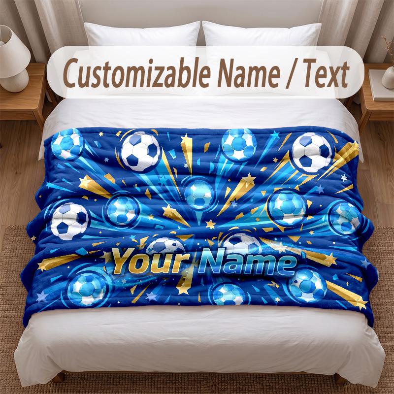 Couverture Douce Thème Football Personnalisée Nom Personnalisé Impression Texte Couverture Chaude Décoration Canapé Maison Chambre à Coucher