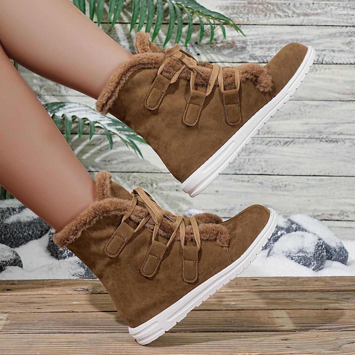 

Женские зимние ботинки на шнуровке больших размеров - Осень/Зима 2025, Европейский и американский стиль, Плюшевые, Теплые, На плоской подошве. 42 античный бронзовый