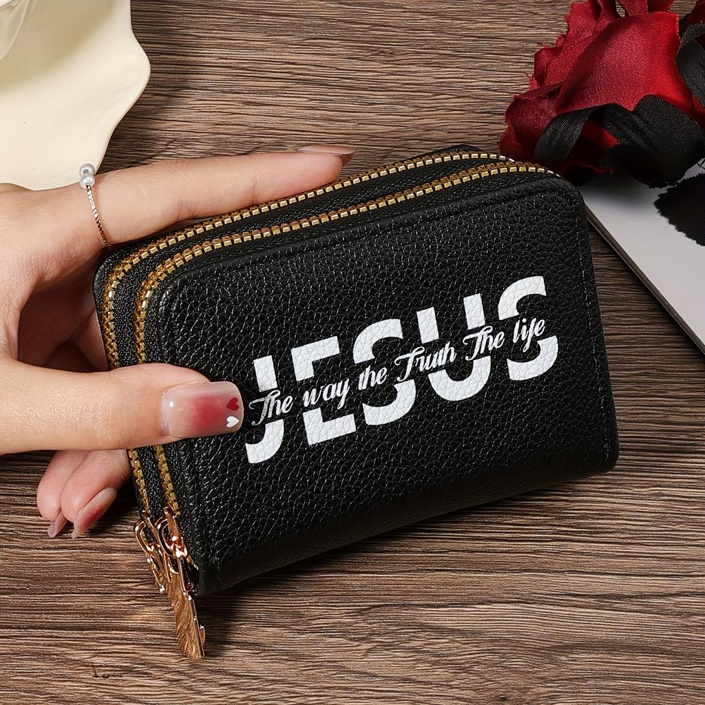 Credit Card Storage Bag Fashionable, Minimalist, Trendy Letter Printing,Credit Coin Wallet, Fashionable Double-Layer Zipper Purse