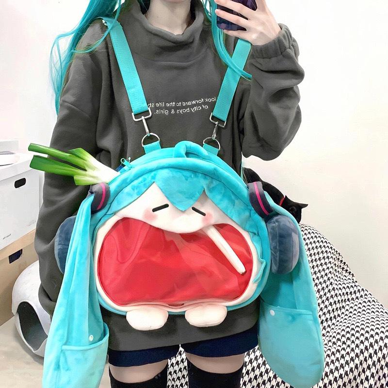 New  Cute Cartoon Future Girl Hatsune Miku Plush Shoulder Pain Bag Doll Backpack Large Bag Double Shoulder Bag