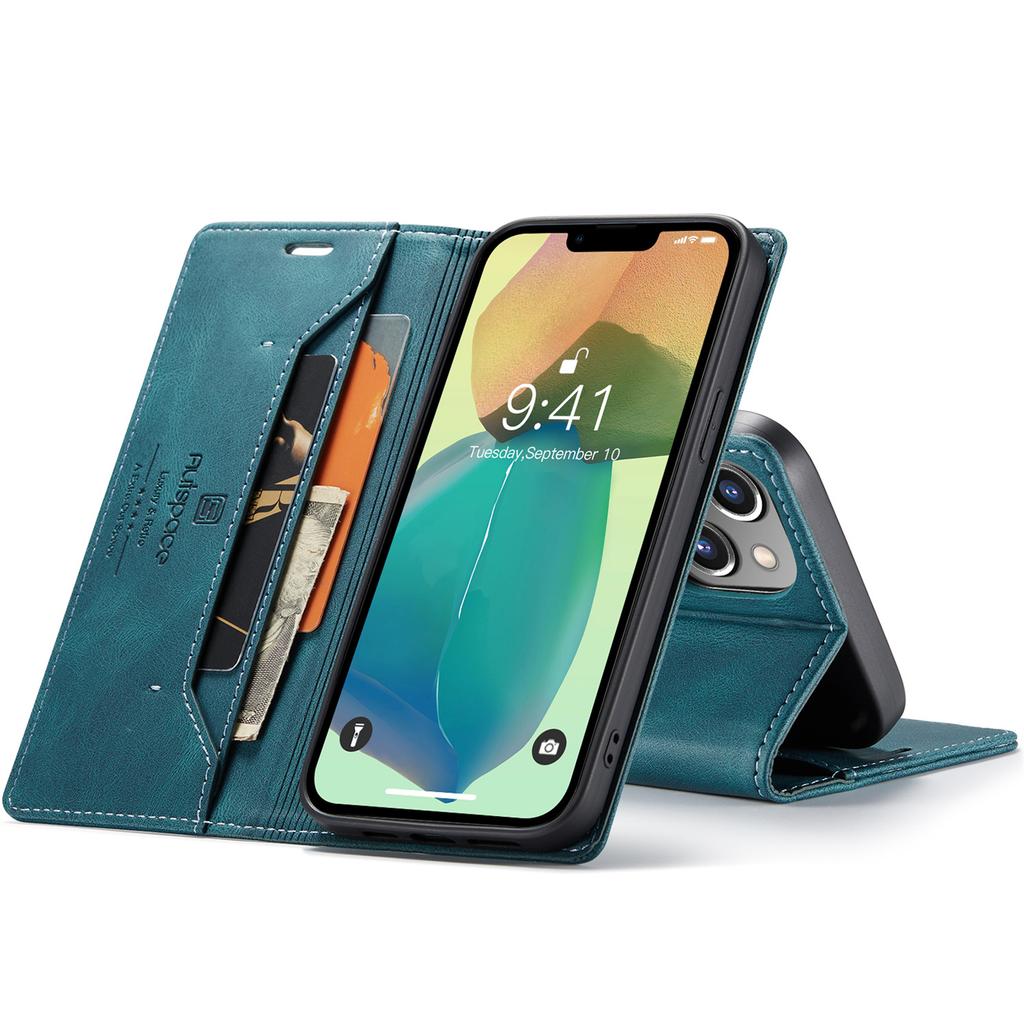 For iPhone 14 Plus Vintage Leather Flip Wallet Case with RFID Blocking Card Slot, Matte Retro Folio Cover for Women Men (4 Colors)