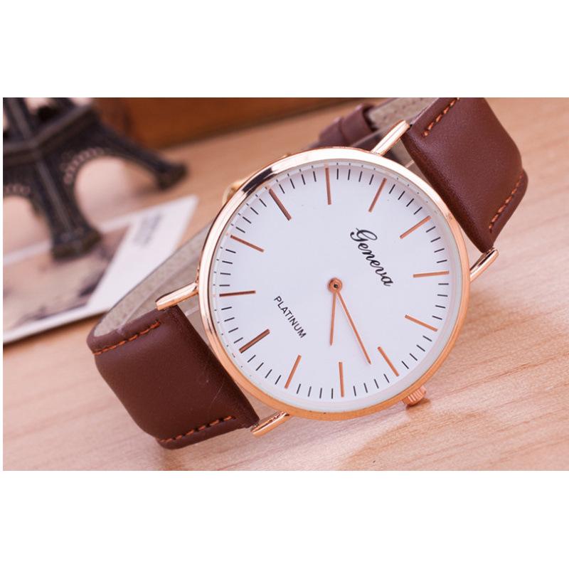 Geneva Leather Strap Ultra-Thin Quartz Watch: Unisex Fashion with Two-Hand Design