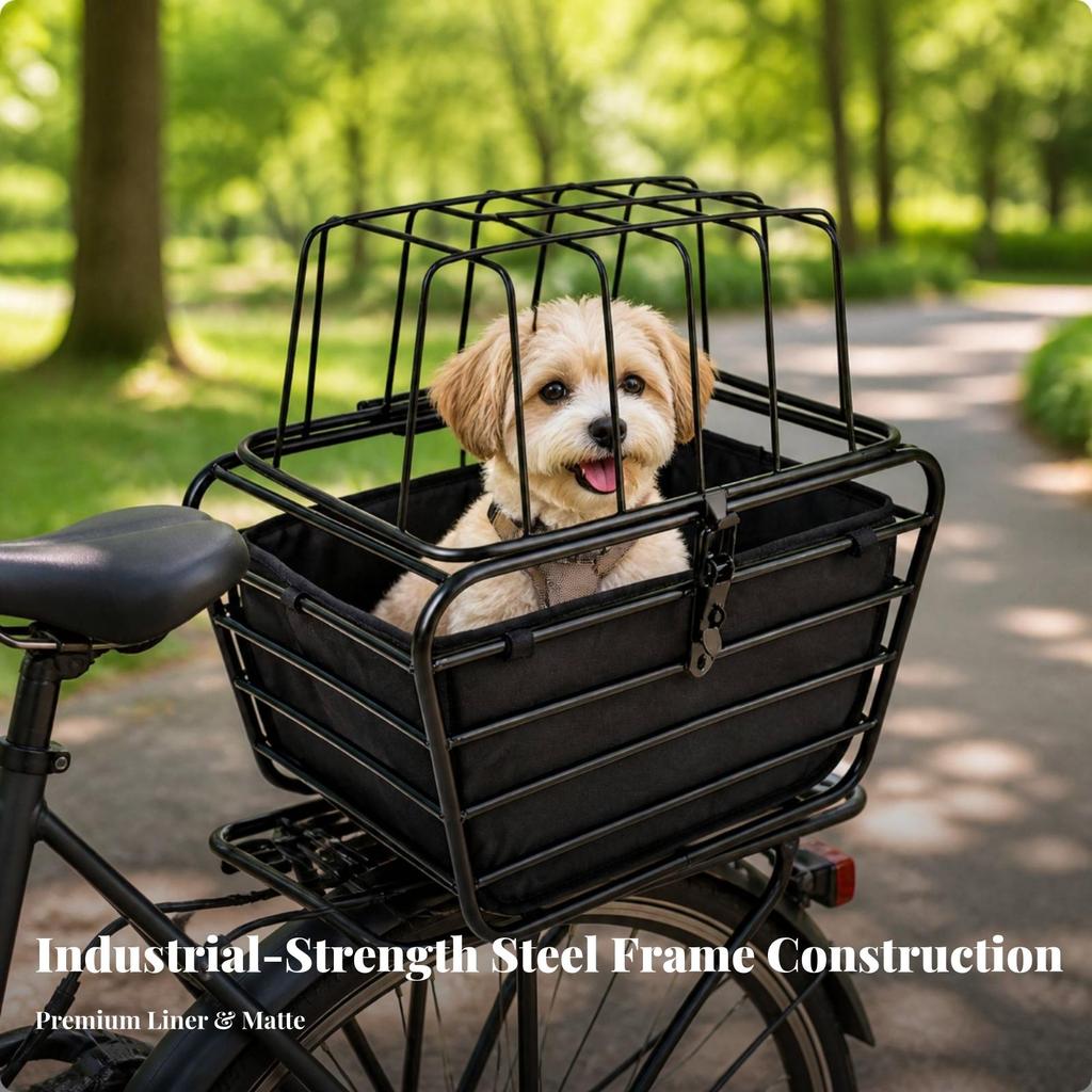 Robust Bike Pet Basket with Liner Rust Resistant Dog Cage