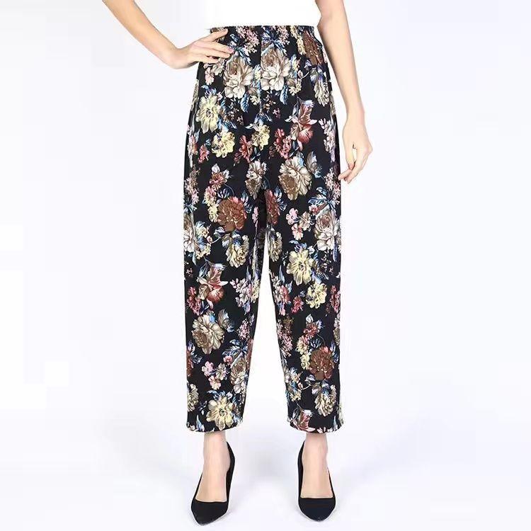 

Тонкие летние свободные брюки с широкими штанинами и высокой талией с узором small size