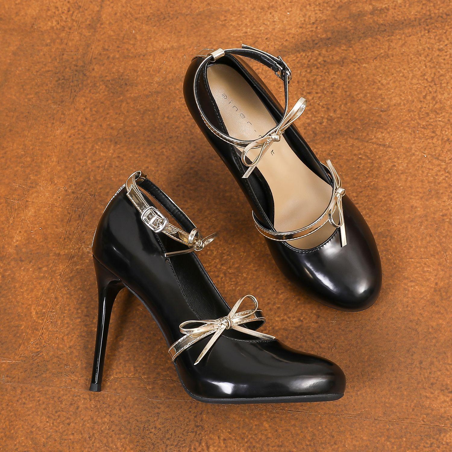 

15005 [sheepskin] high heels women s stiletto 2025 new one-word with Mary Jane invisible waterproof table shoes 34