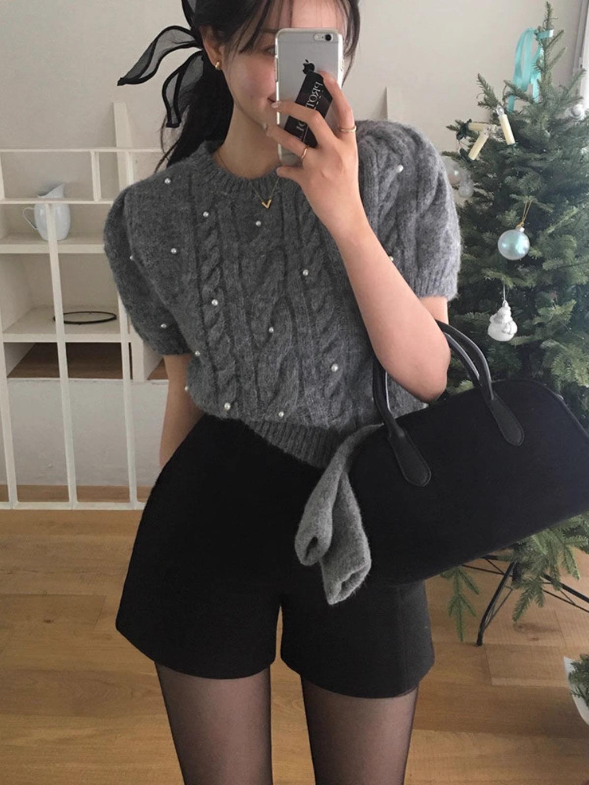Wool Bootcut Wide-Leg High-Waisted Gray Shorts, Women s Autumn/Winter Style 2026. 3XL