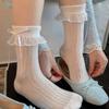Sweet Bow Lace Socks For Women Summer Thin Breathable Sweat-absorbing Mid-calf Socks Ballet Style Socks