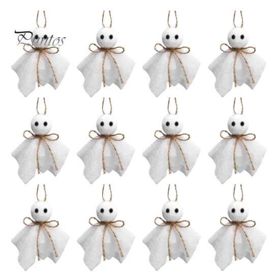 Halloween Branch Hanging Ornaments Ghost Ornament, 4 Inch Small Doll Decoration with Jute Rope, Fabric Yard Decor Farmhouse Rustic Cloth for