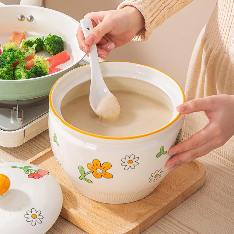 2.5L Extra Large Lard Jar Ceramic High Temperature Resistant Pepper Household Rice Jar with Lid Kitchen Pickles Seasoning Jar