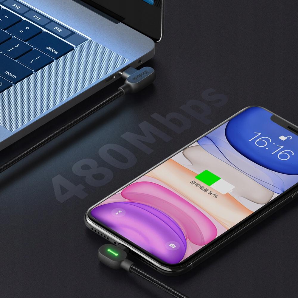 Mcdodo 90° Angle Cable Usb-C Lightning Reversible For Iphone 13 14 Led 1M