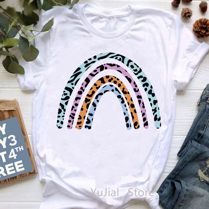 2025 Leopard Love Print T-Shirt Women Summer Fashion Tshirt Femme Harajuku Kawaii Clothes White Casual T Shirt Female