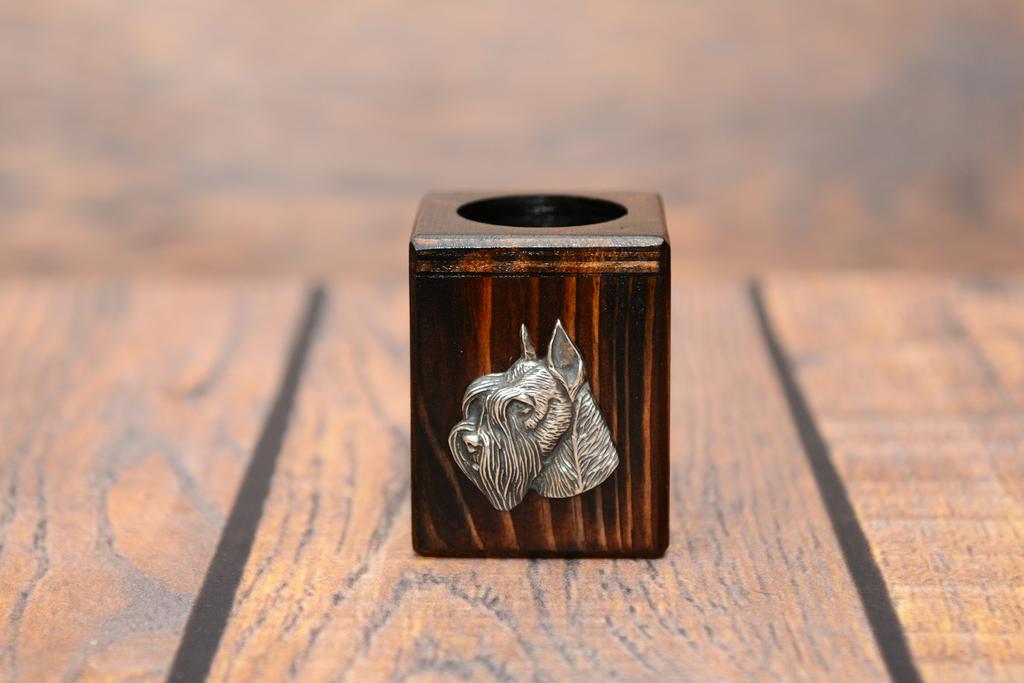 Schnauzer I - wooden candle holder with a dog, a unique souvenir after losing a dog, a handicraft from the Art-Dog brand