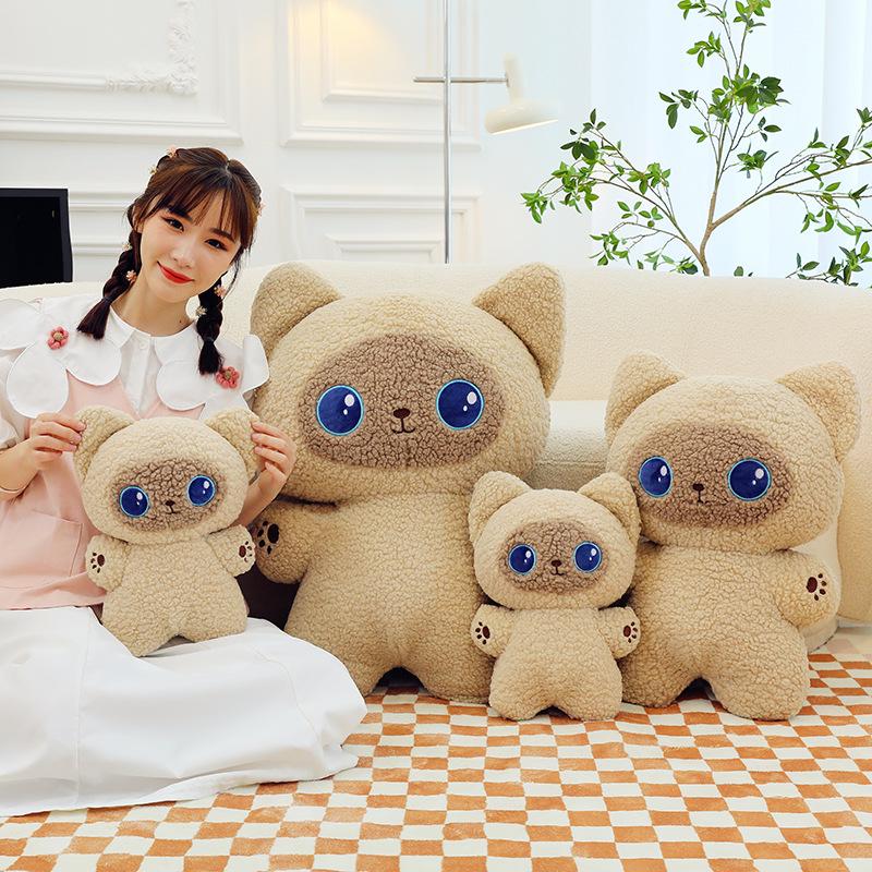 Cat doll blue-eyed cat plush toy animal doll children's throw pillow for girl's birthday gift