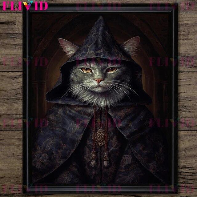 

Черная кошка ведьма и кот-вампир готическое колдовство настенное искусство печать на холсте викторианская Викка причудливые животные художественный плакат с принтом Декор без рамки 21*30cm