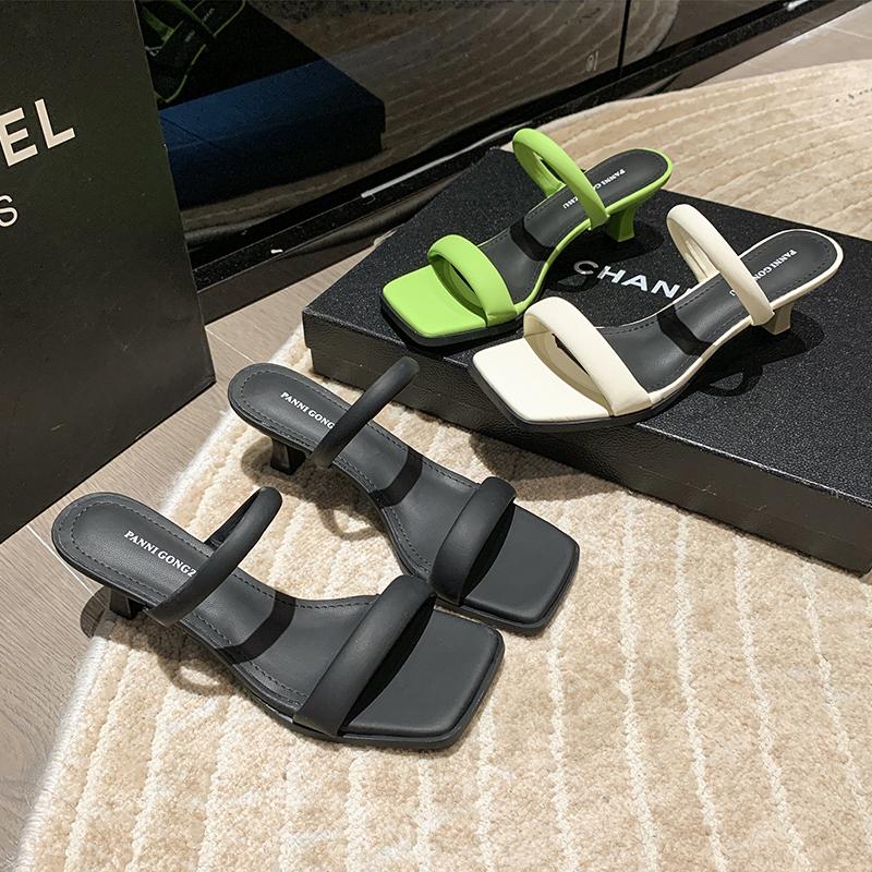 New Style Popular Open Toe High Heeled Sandals Women's Summer New Fashion Square Head Thick Heel Mid-heel Slippers Zapatos Mujer