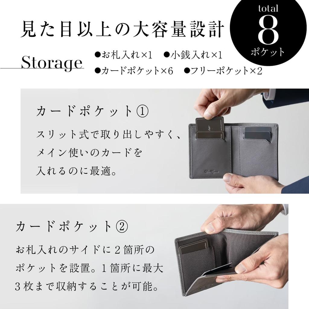 [Dom Teporna] Men's Bi-fold Wallet, Slim and Compact, Small, Thin, Yet High Capacity with 12 Card Slots, Saffiano Leather, Coin Purse, Bill Compartmen