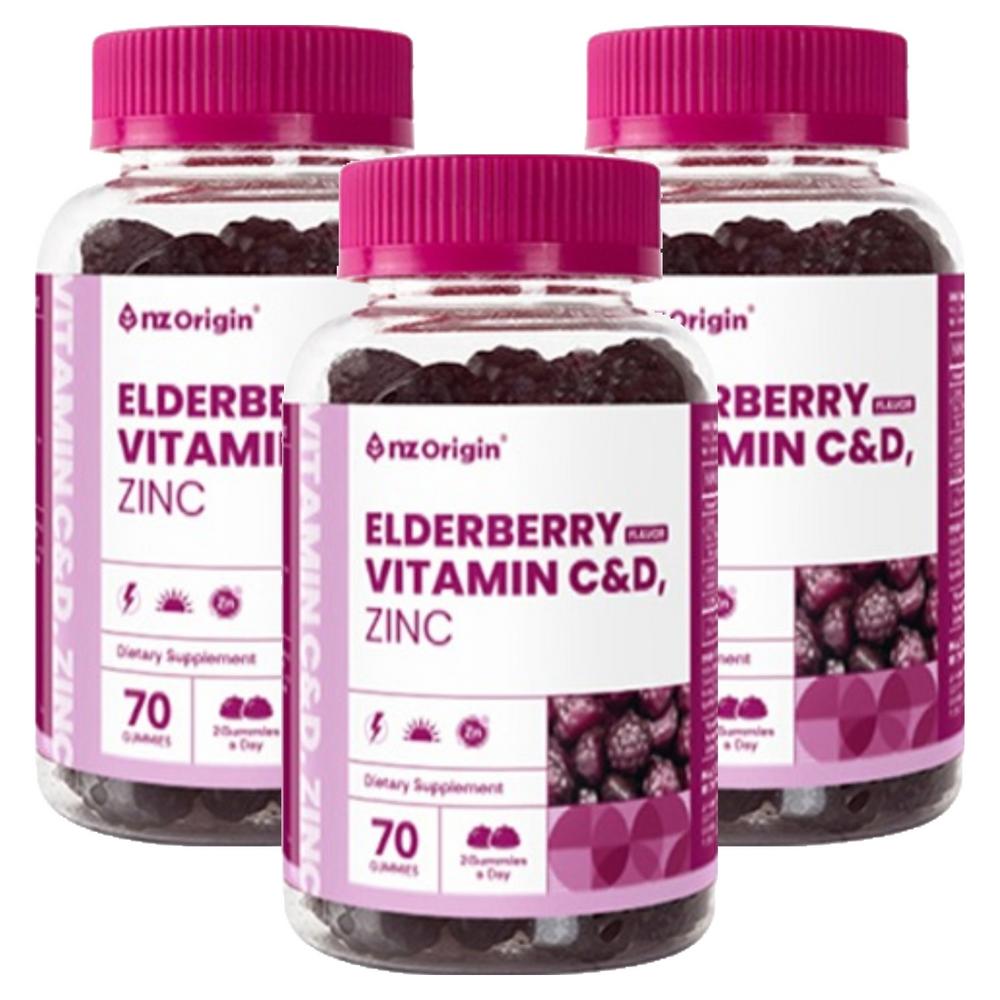 NZ Origin Elderberry Flavored Vitamin C & D Zinc 70 Tablets 3 pcs