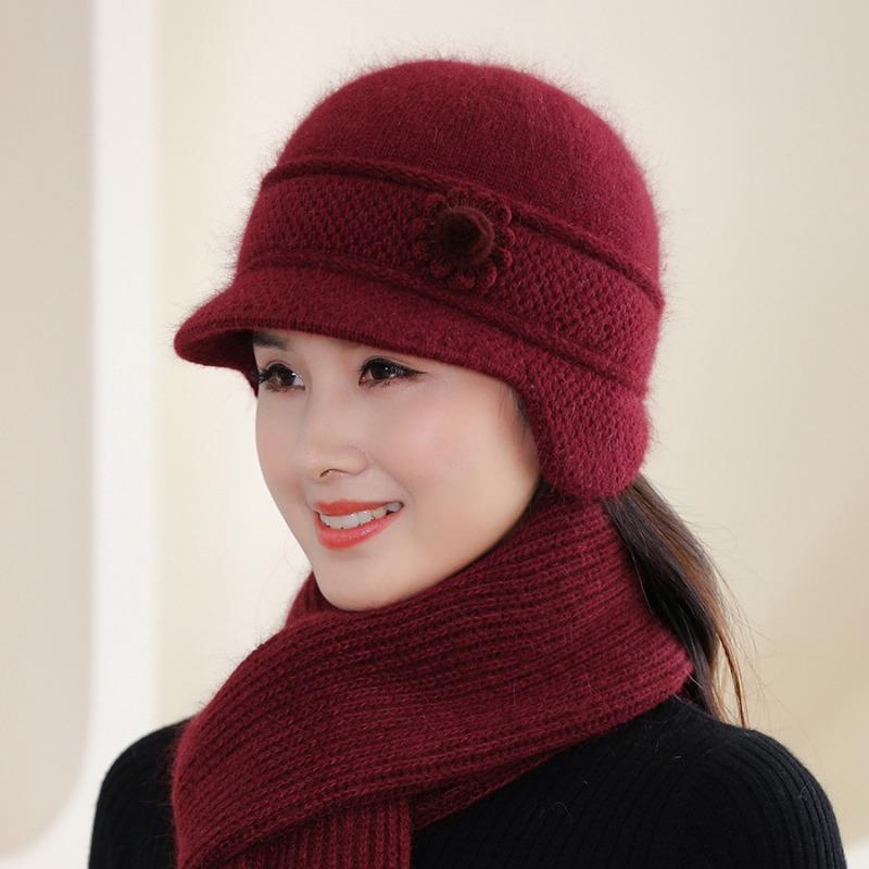 

Шапка для пожилой матери среднего возраста, зимняя кроличья меховая вуаль с плюшевой изоляцией, защита ушей, ветрозащитная шляпа рыбака, модная шляпа бабушки Single hat бордовый