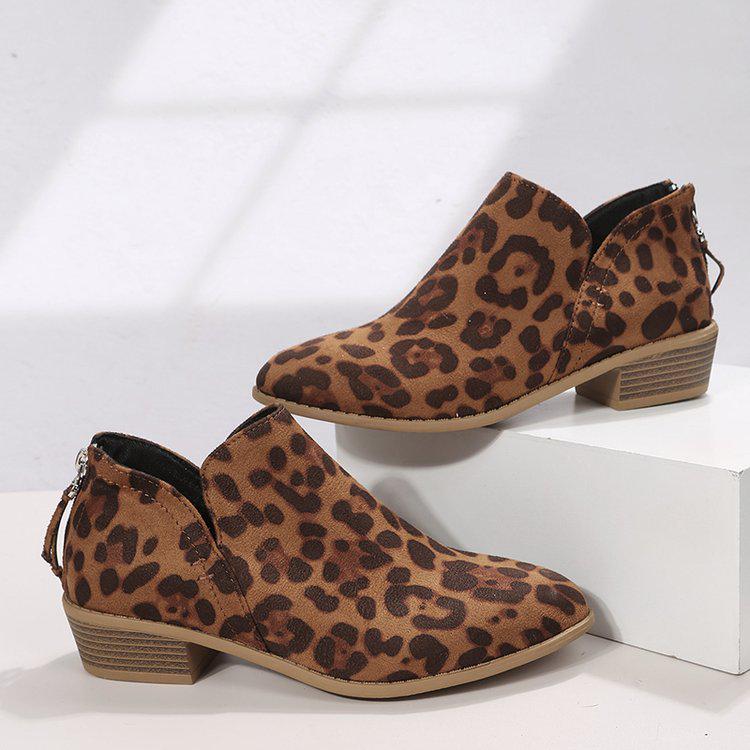 2022 European & American Autumn/Winter Women's Plus Size Suede Chunky Heel Back Zipper Ankle Boots