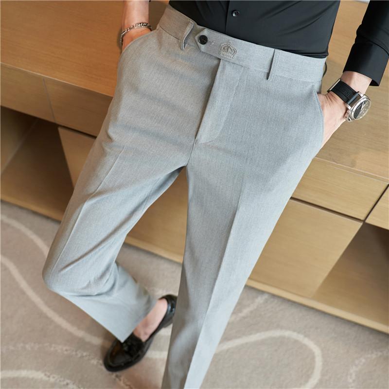 Versatile Men's Trousers Simple Placket Embroidered Straight Tube, Suit Pants Autumn Trousers Trousers