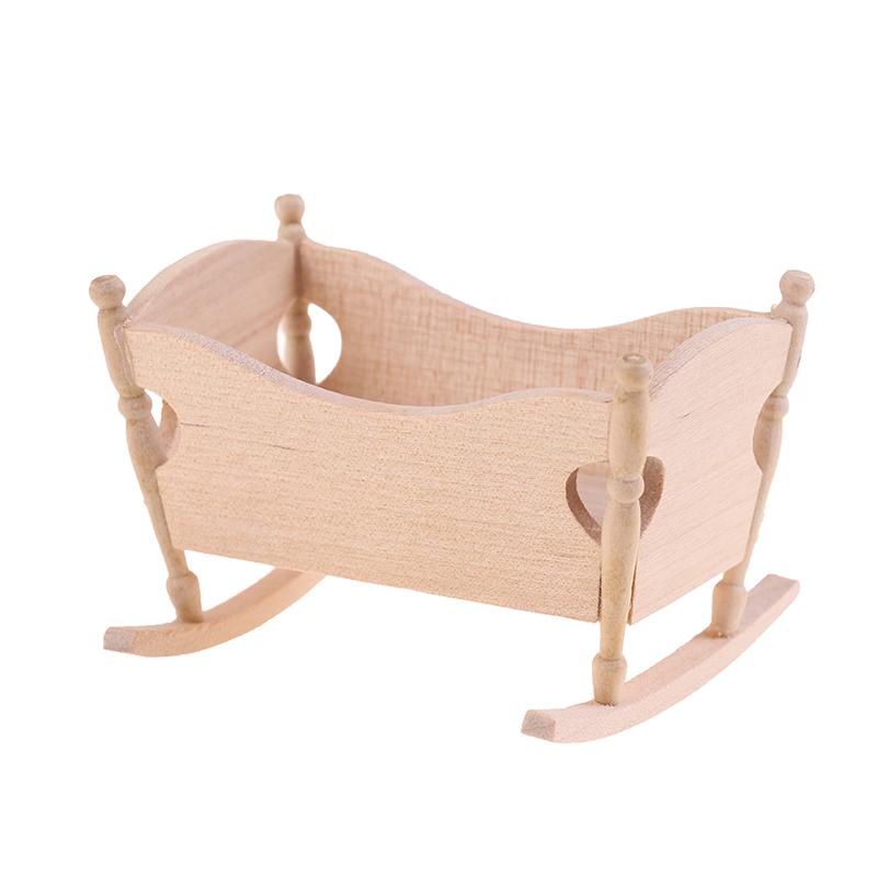 1:12 Puppenhaus Miniatur Holz Baby Wiege Bett Rollenspiel Möbel Dekoration