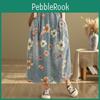 Denim Women Spring Midi Autumn Skirt Elastic Waist Floral Print Vintage Skirt Retro Elegant Ladiess Skirt With Pockets
