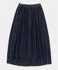 Columbia University All-Round Pleats Denim Long Skirts Indigo Denim
