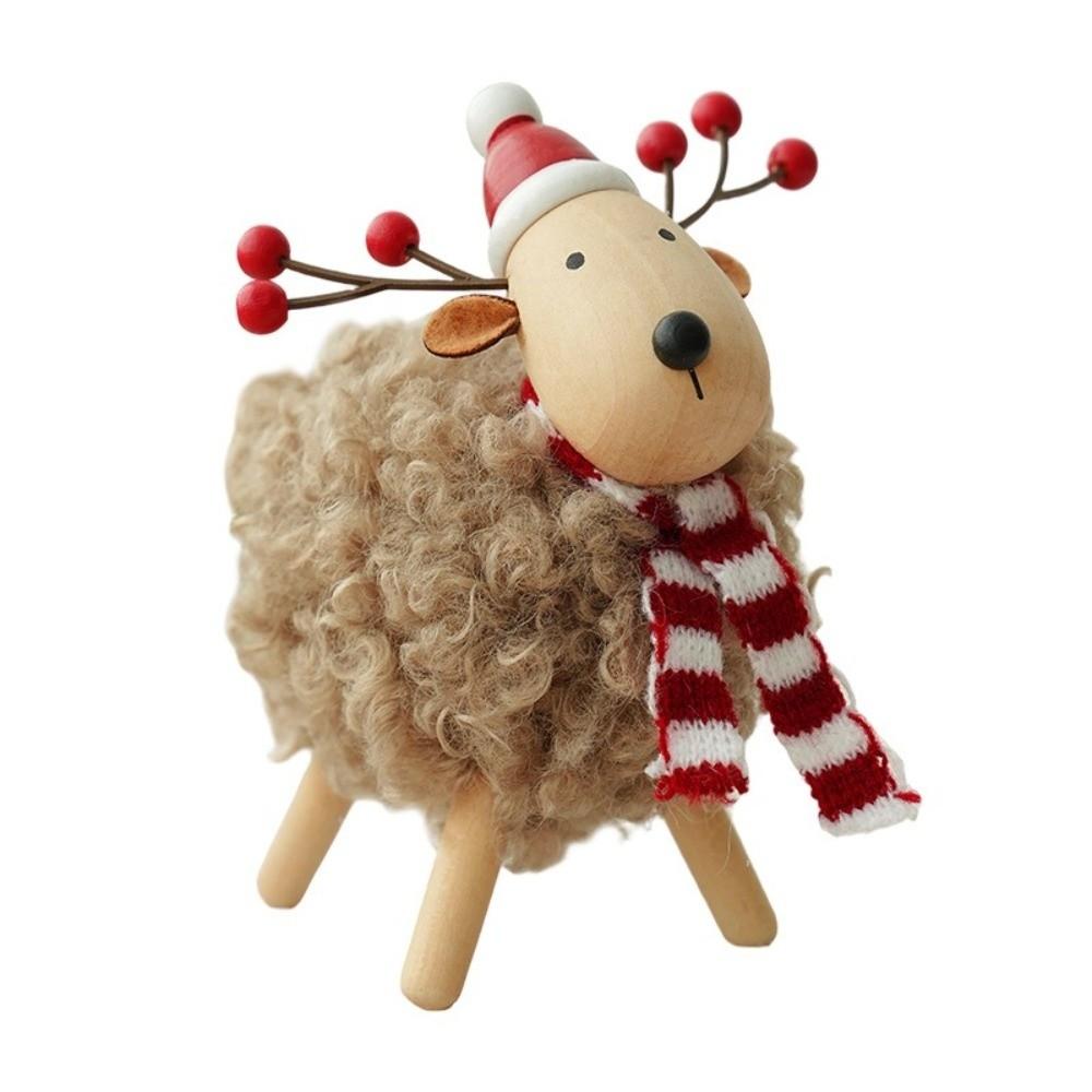 Plush Body Xmas Figurine Wood Head Festive Decor New Table Statue Shelf Decor