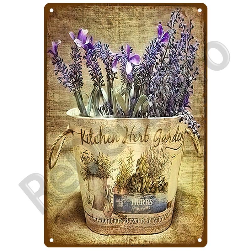 Lavender Metal Sign Plaque Vintage Flowers Tin Sign Wall Decoration For Room Art Garden Kitchen Home Living Room Iron Painting