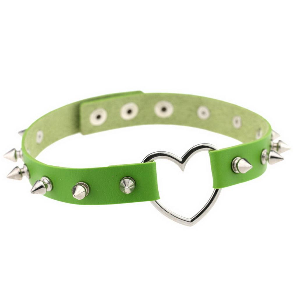 Spike Studded Heart Necklace Punk PU Leather Collar for Women Gothic Harajuku Jewelry