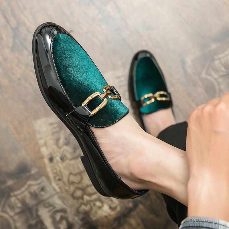Elegant Green Wedding Shoes For Men Business Casual Slip-on Men's Dress Shoes Fashion Design Glitter Patent Leather Shoes Men